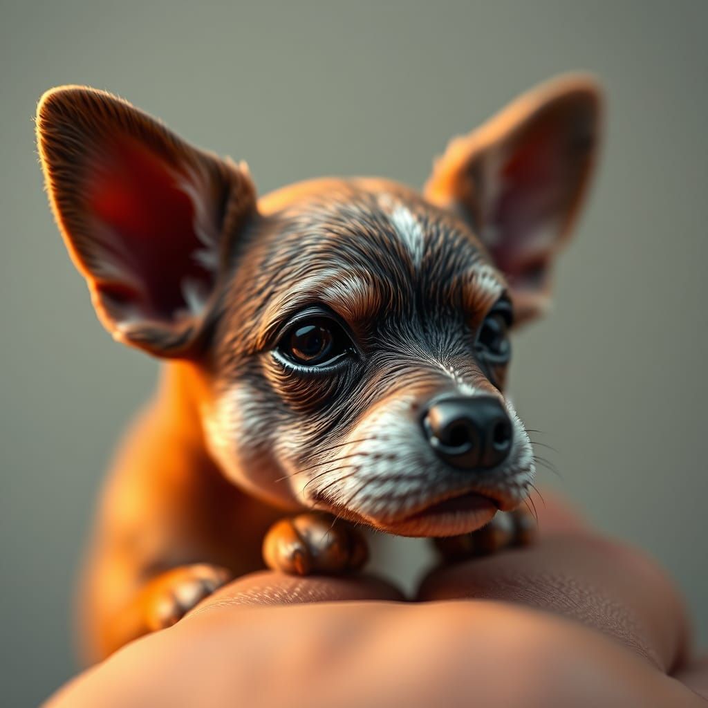 Miniature Dog on Hand in High-Fantasy Style