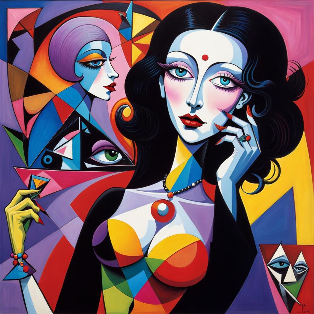 Cubist Madame X Portrait in Picasso Style