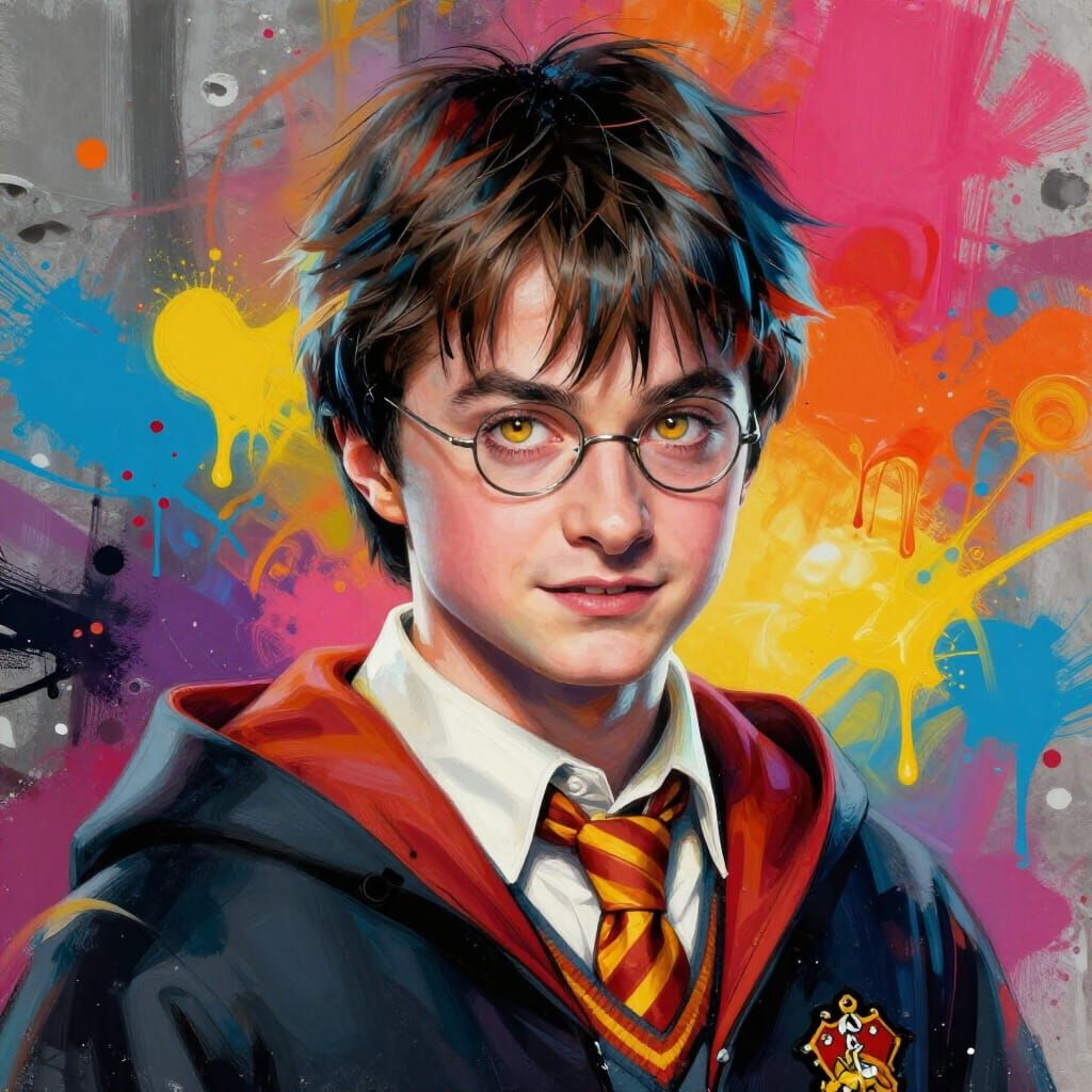 Gryffindor Character With Gold Eyes And Fangs In Graffiti St...