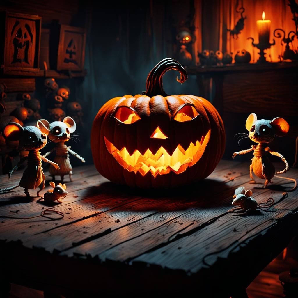 Eerie Nursery: Twisted Pumpkin in Gothic Art Style