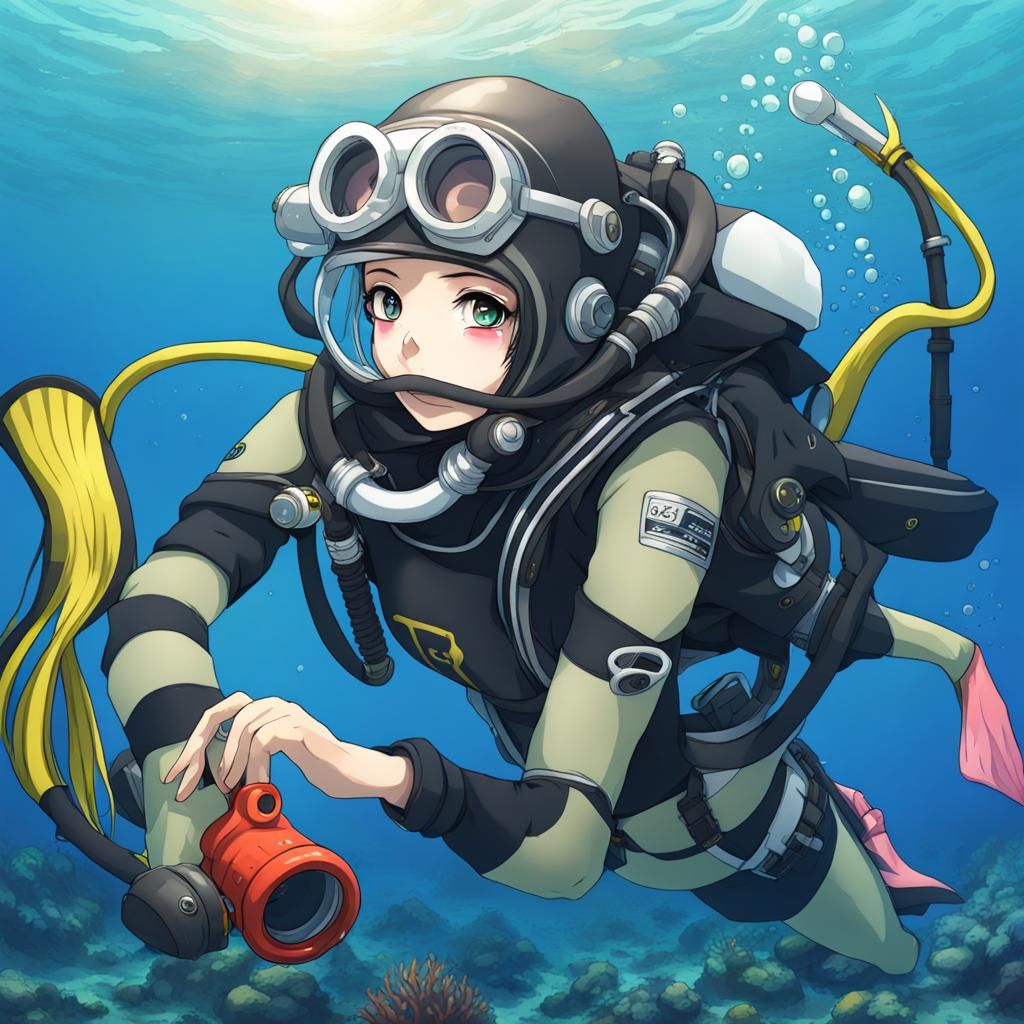 Anime Scuba Diver Girl Illustration