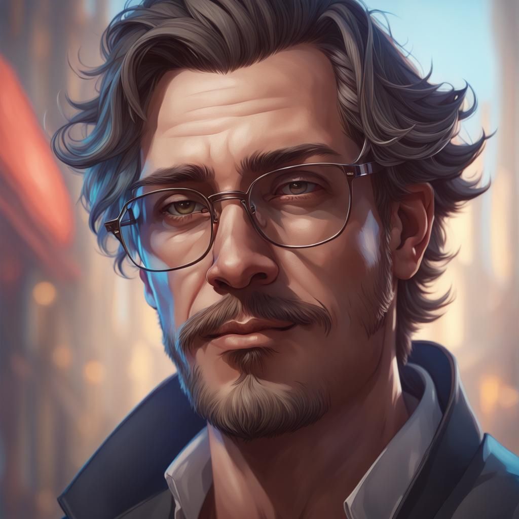 Detailed Portrait of a Man with Glasses