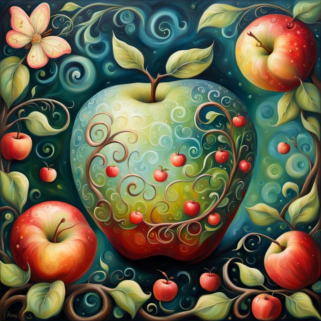 Enchanting Fairy Apple Oil Painting