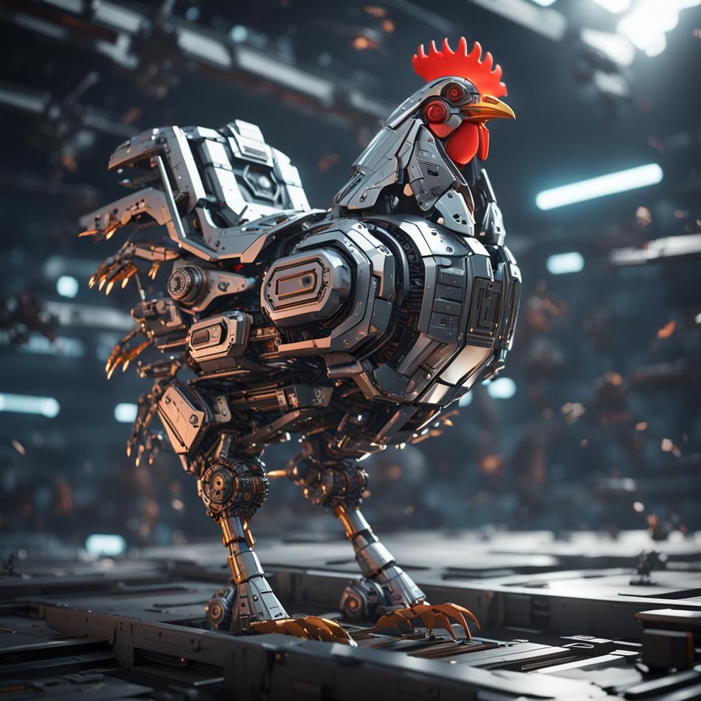 Futuristic Robotic Chicken with Intricate Mech Details