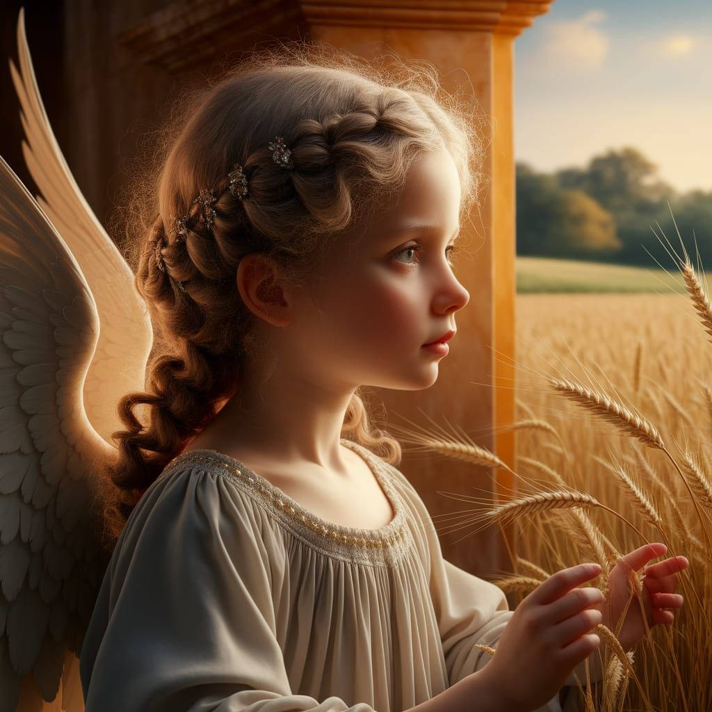 Innocent Angel Portrait in Pre-Raphaelite Style
