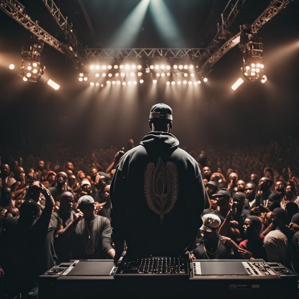An image which depicts a rapper at a concert and illustrates...