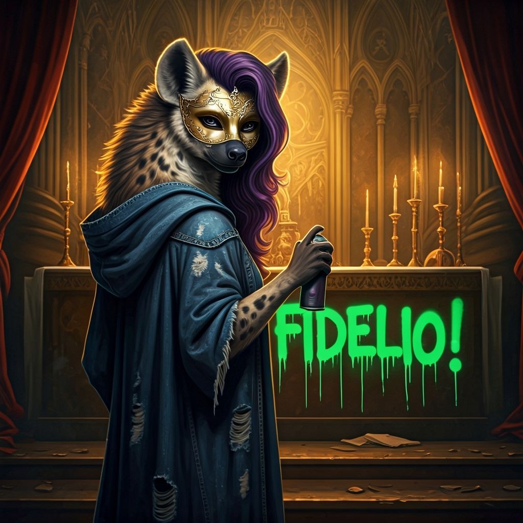 Anthropomorphic Hyena Graffiti Artist in Ballroom