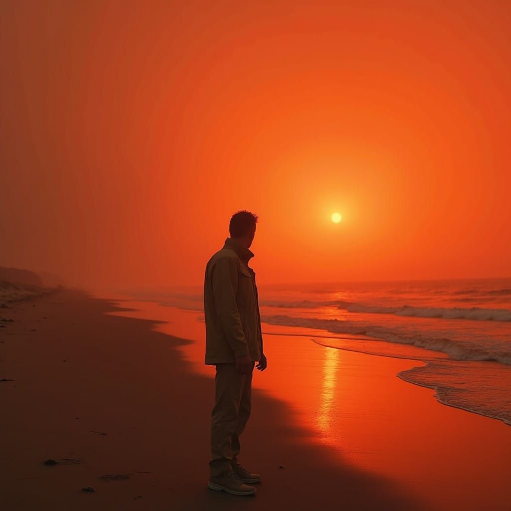 Man Silhouetted Against Eerie, Burning Haze