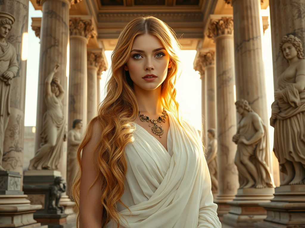 Classical Beauty in Klimt-Inspired Greek Temple