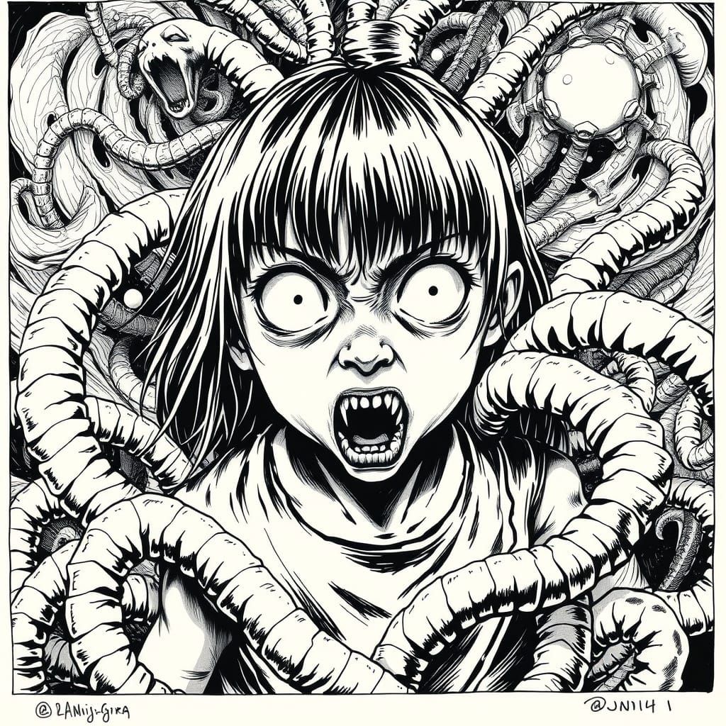 Terrifying Schoolgirl Transformation in Manga Horror Style