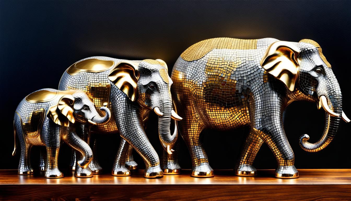 Metallic Mosaic Elephant Parade Ceramic, 3D Render