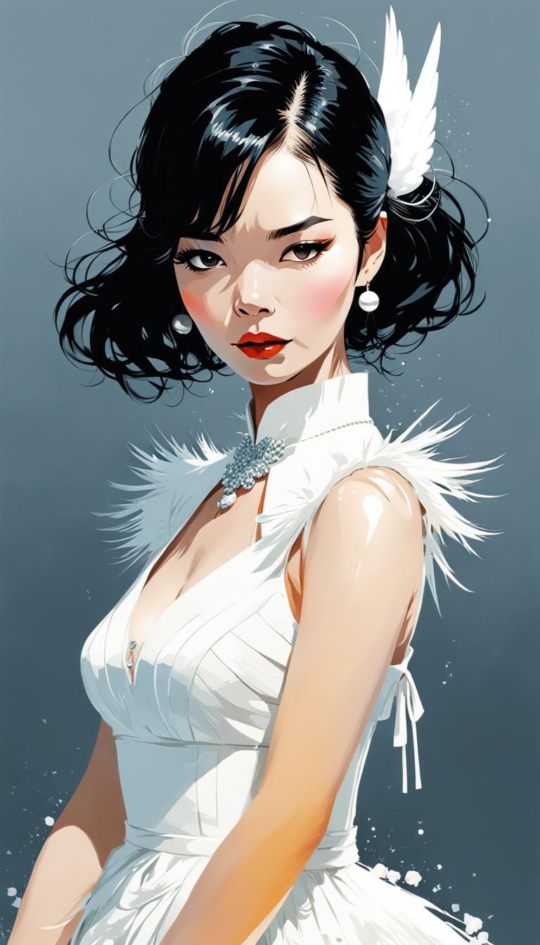Bjork Swan Dress: Anime Style Digital Illustration