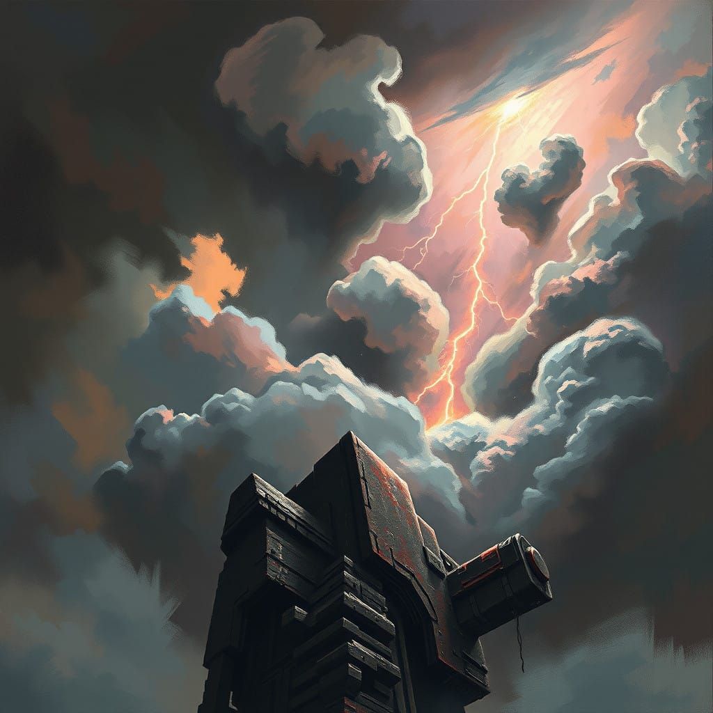 Ominous Stormy Landscape in Cyberpunk Style