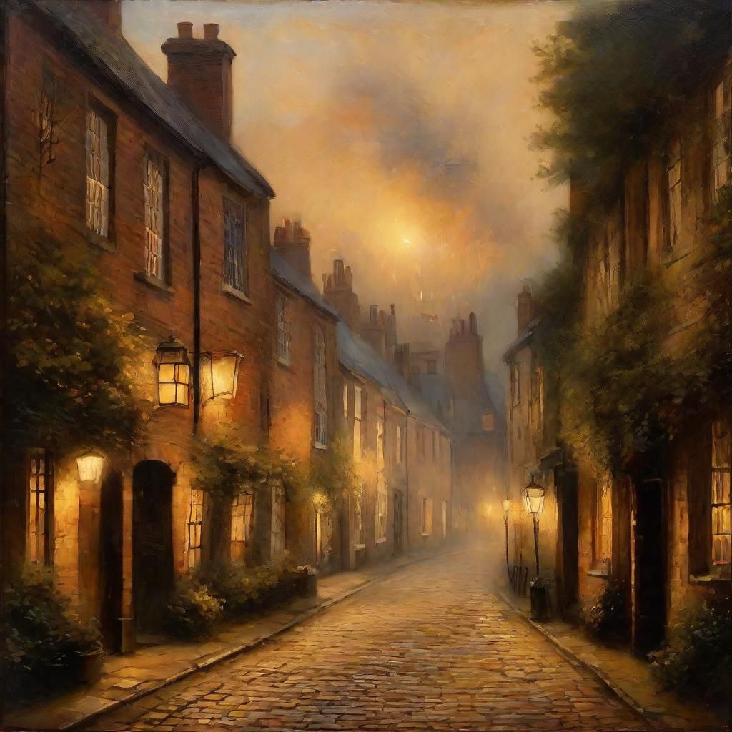 Idyllic English Town Landscape in Golden Light