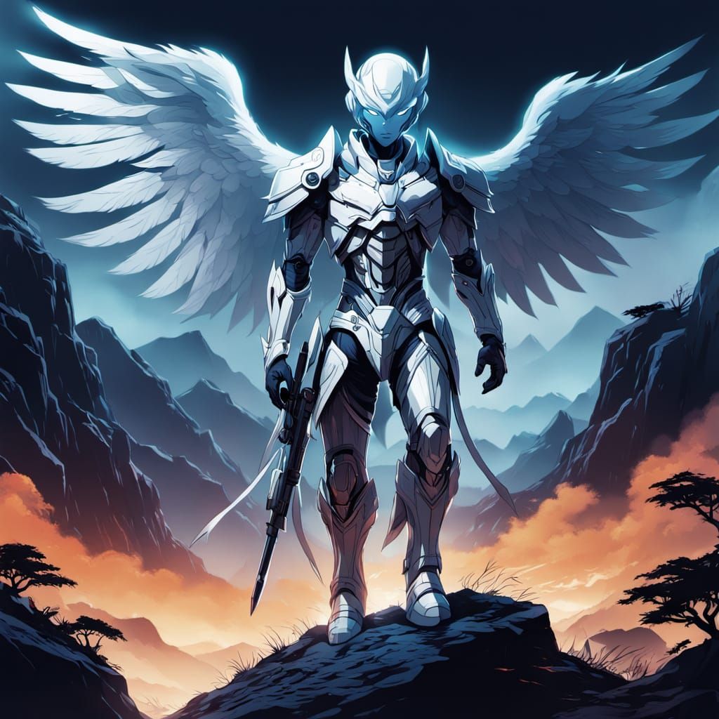 Anime Angel Assassin in Epic, High Contrast, Vibrant Art