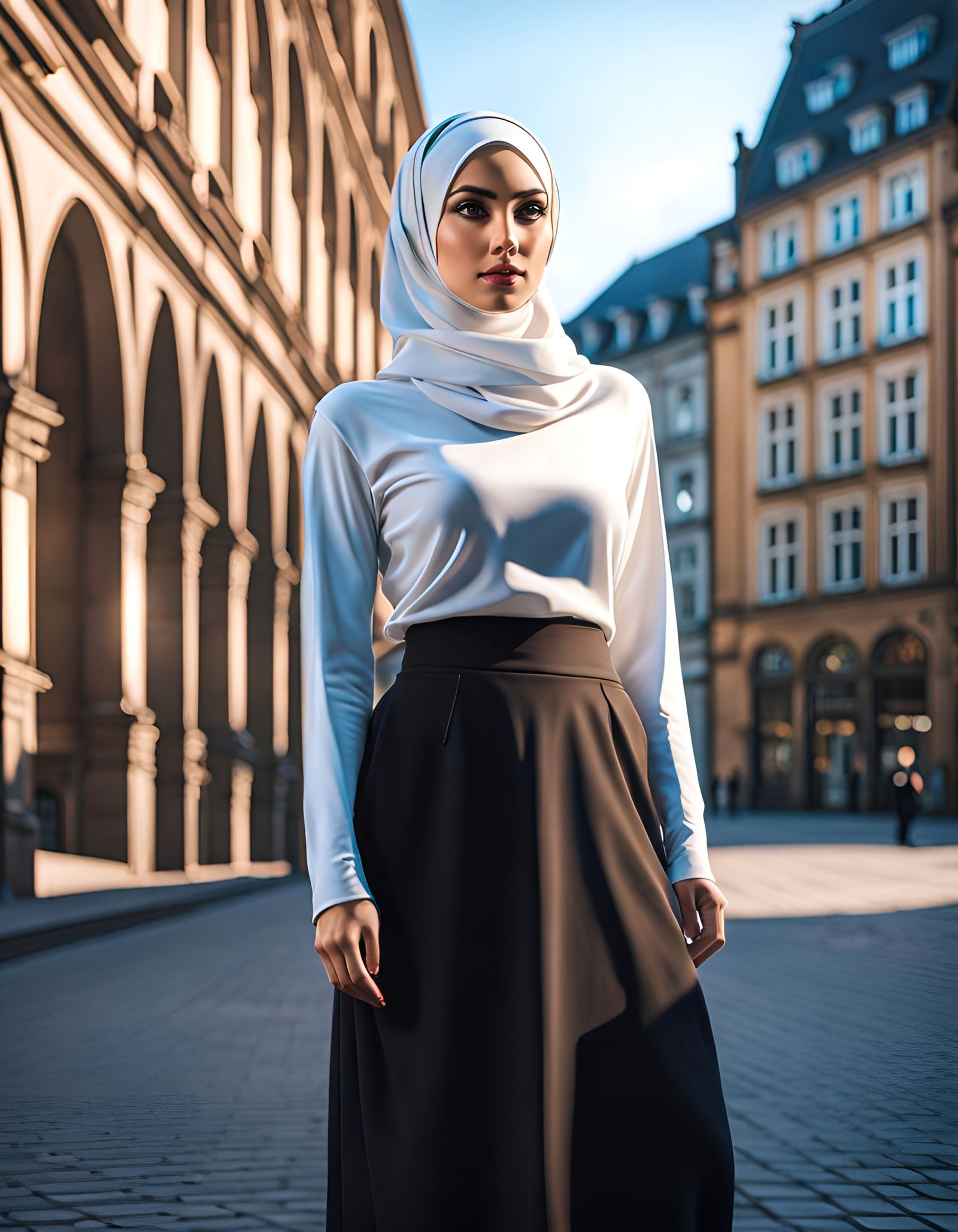 Stylish Hijabi Portrait in Frankfurt, Digital Art