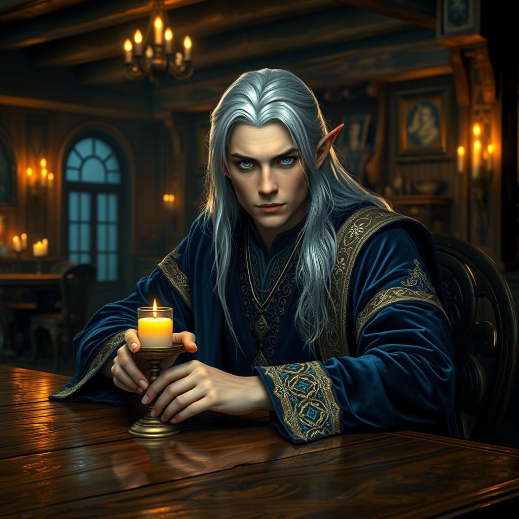 Mystical Elf Wizard Conjured in a Tavern