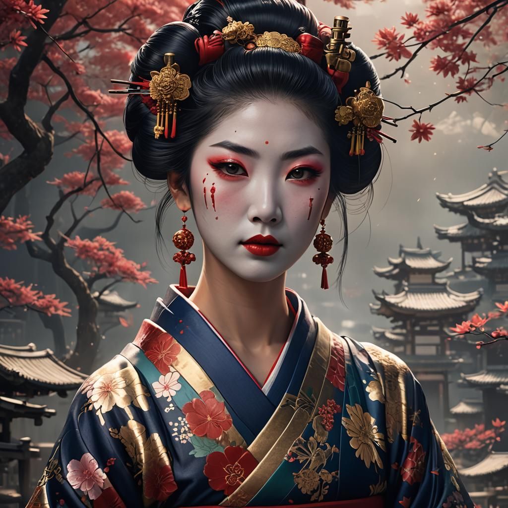 Beautiful Geisha Portrait in Detailed Matte Painting