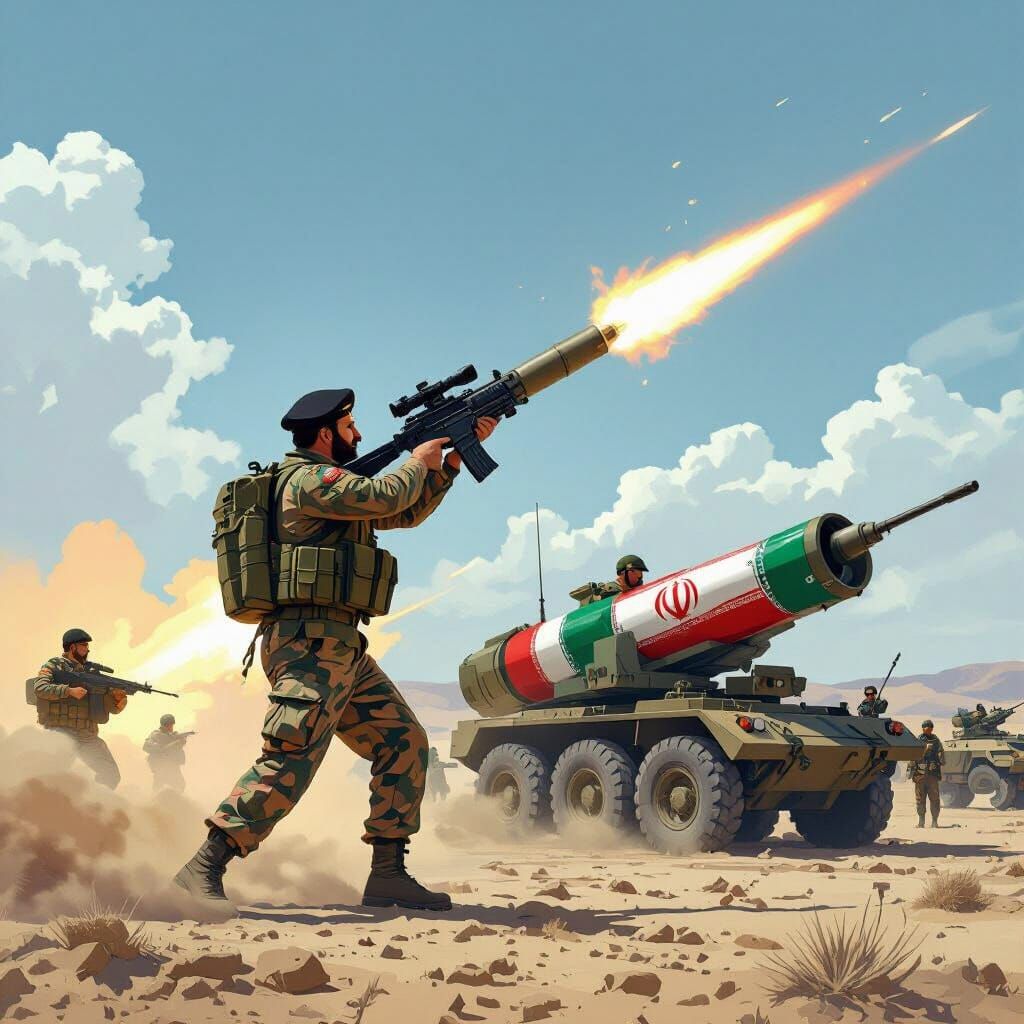 Military Launch with Iranian Flag, Realistic Style