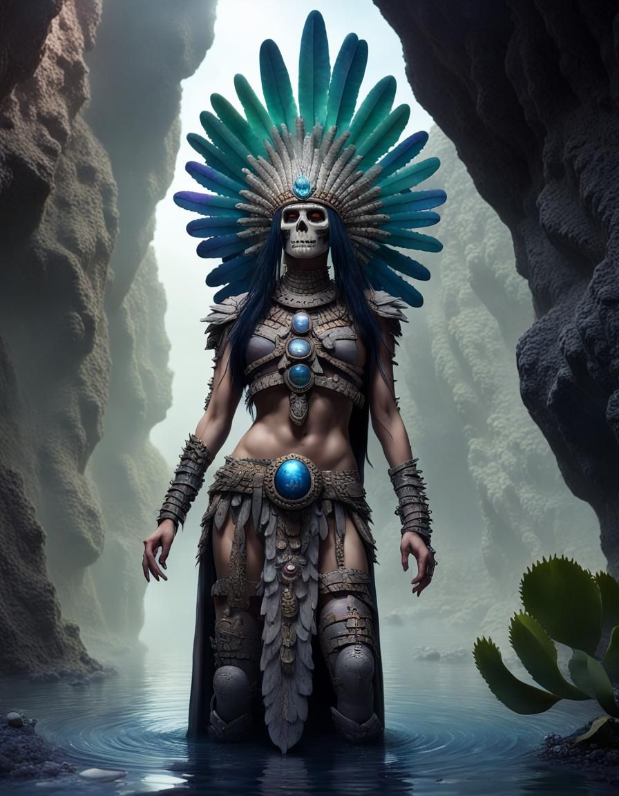 Mictēcacihuātl in Cactus Armor: Dark Fantasy Art