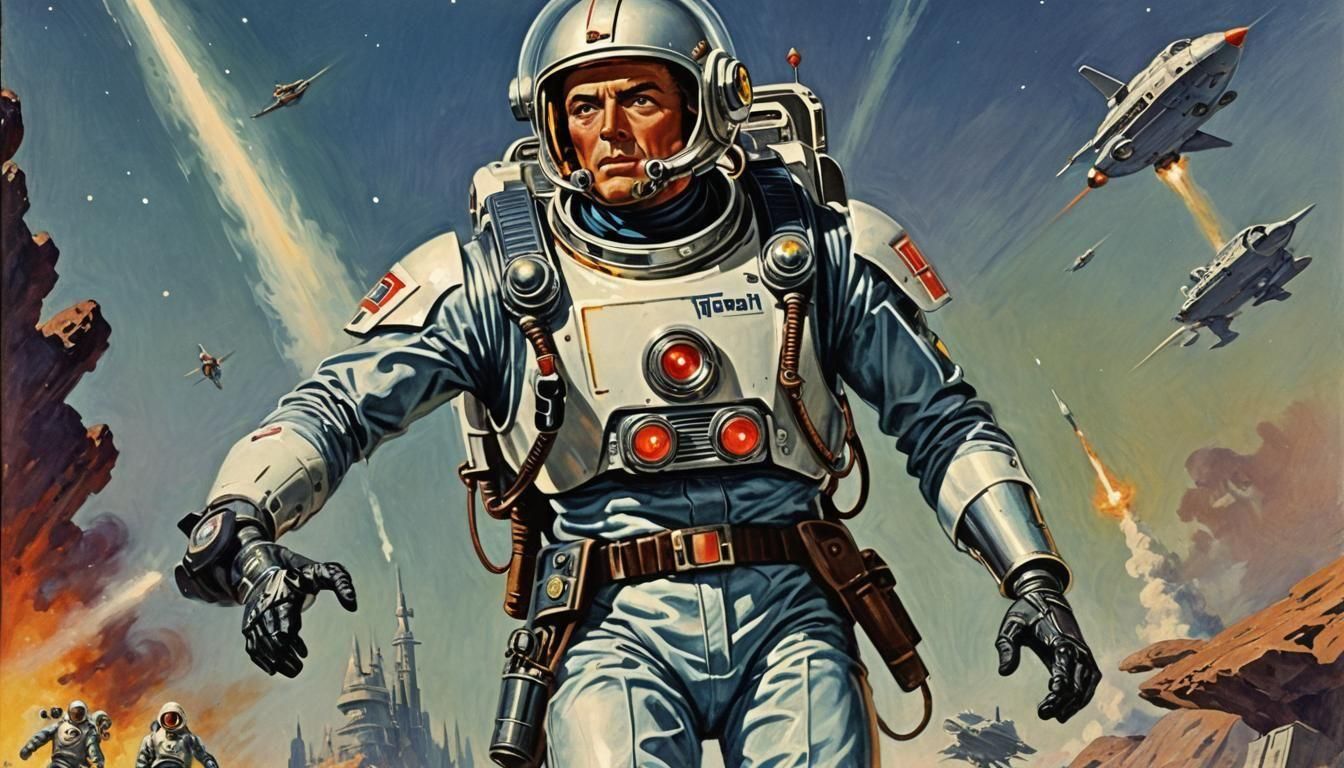 Captain Future Soaring in Retro Sci-Fi Style