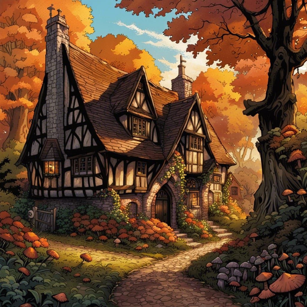 Gothic Cottagecore Village in Autumnal Forest