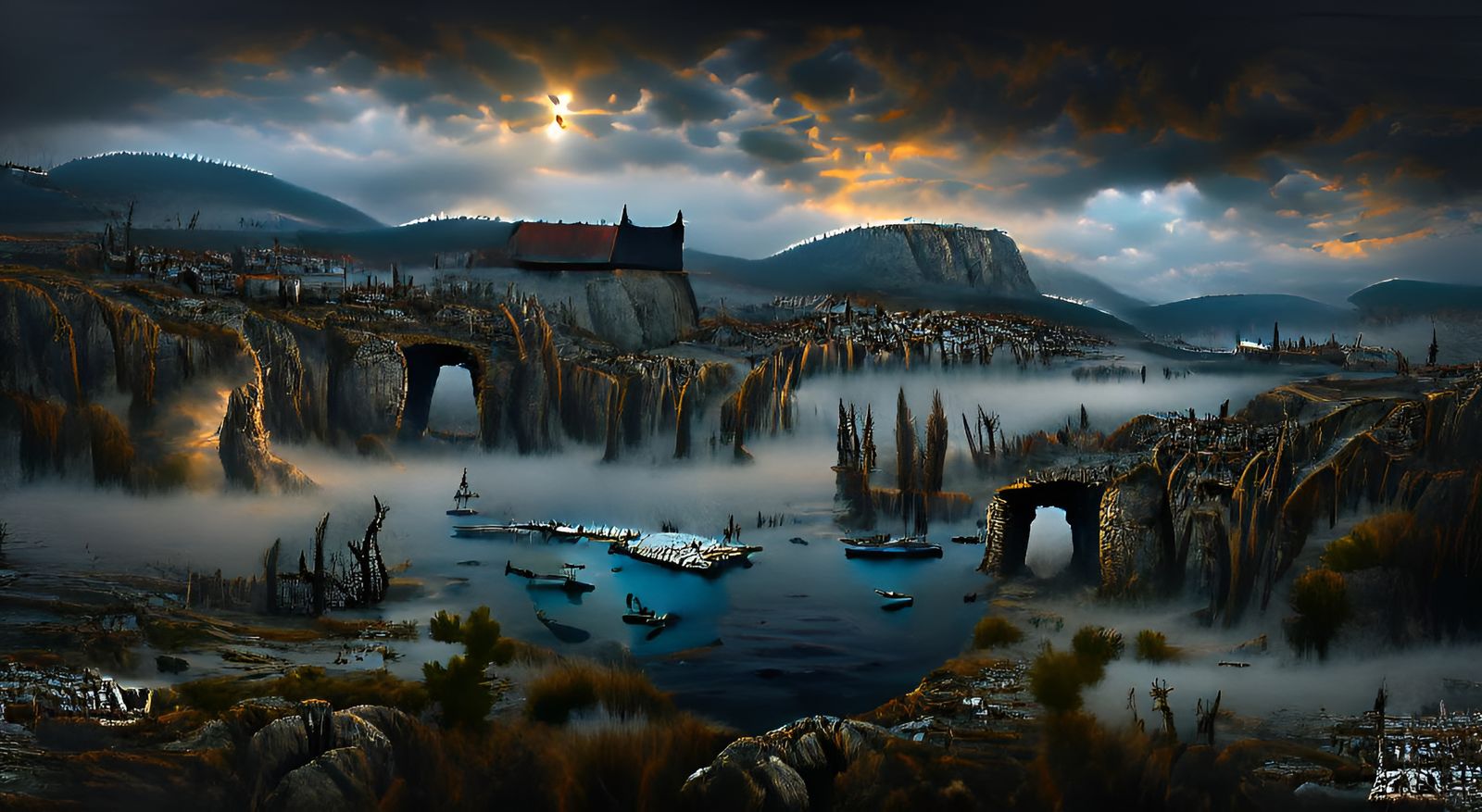 Dark Ancient City in Gothic Matte Painting Style