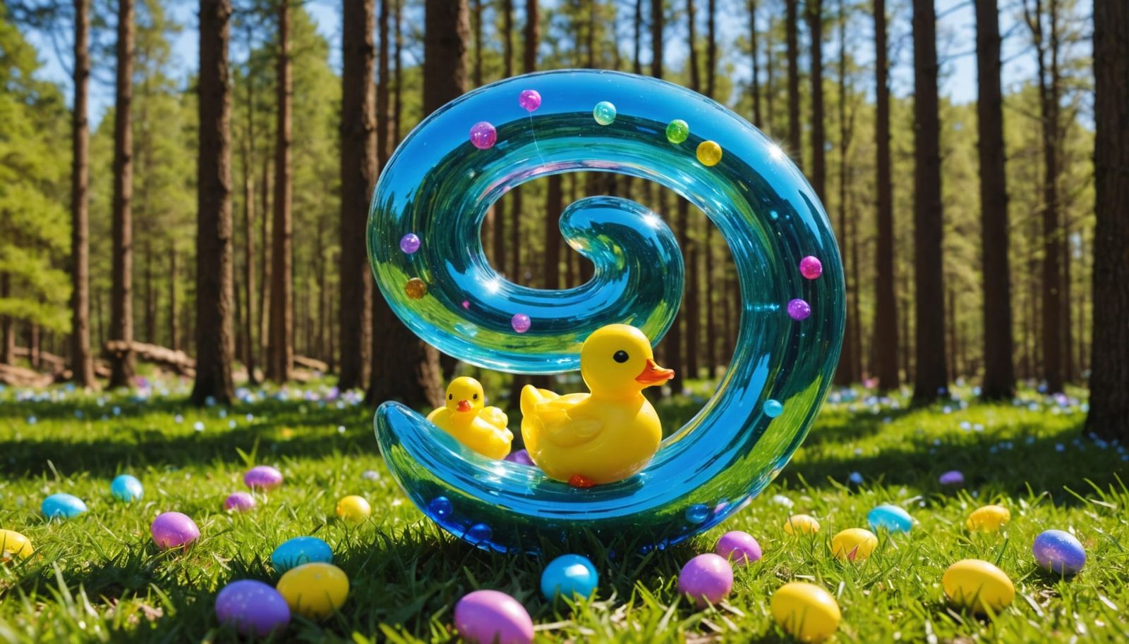 Majestic Easter Fantasy with Iridescent Duckling and Flowers
