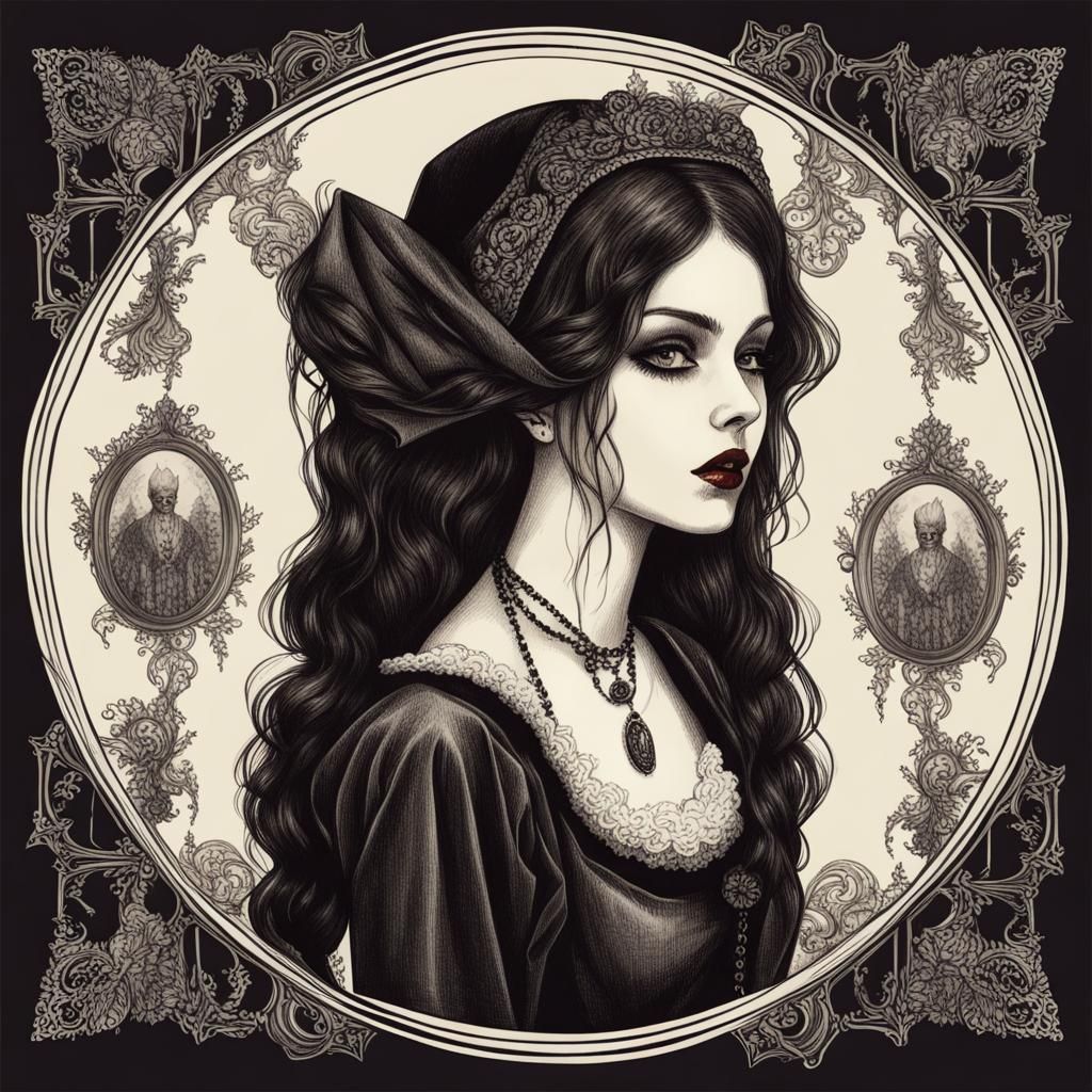 Vintage Drawing of a Gothic Girl