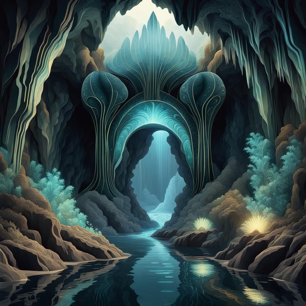 Art Deco Cave with Bioluminescent Details