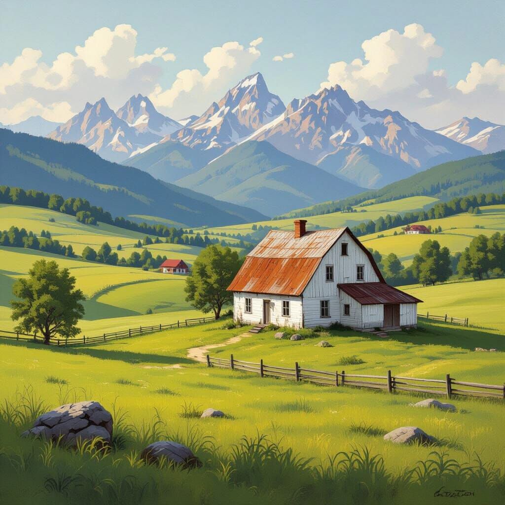 Scenic Farmhouse Landscape Painting