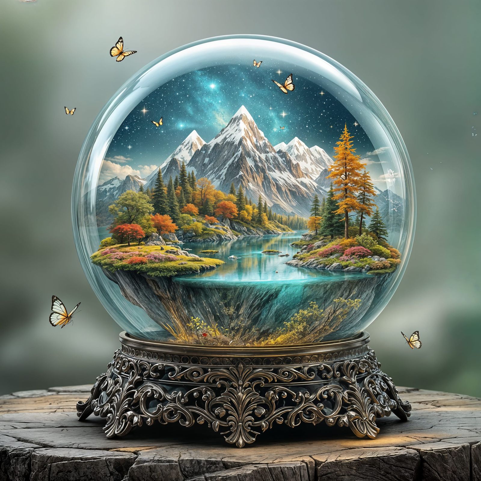 Surreal Glass Sphere World in Vibrant Autumn Colors