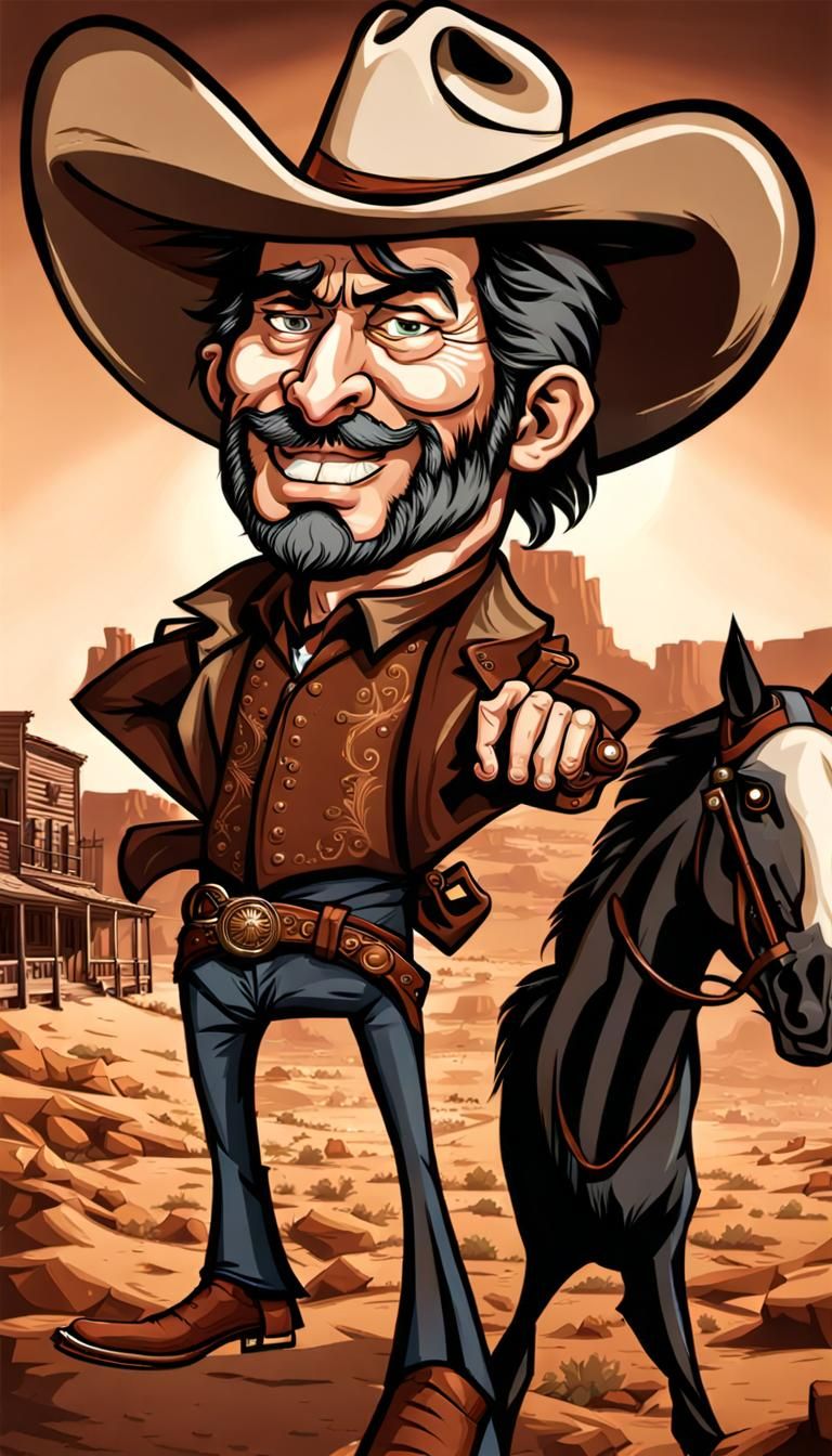 Wild West Cowboy Riding Through Town