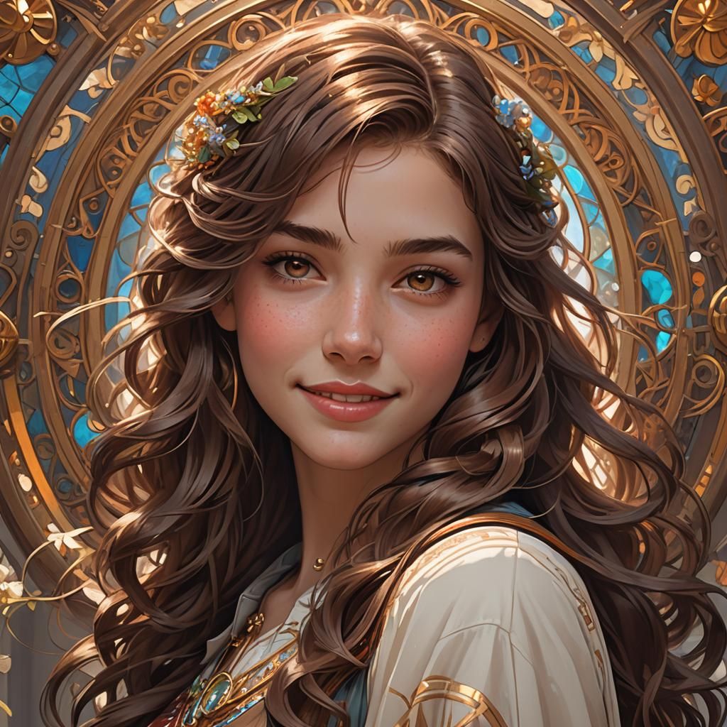 Smiling Teen Girls Group Portrait in Digital Art Style