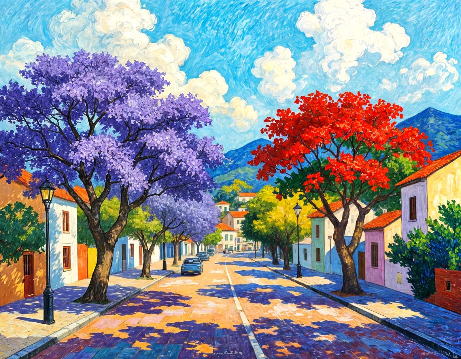 Jacaranda and Flame Trees in Van Gogh Style