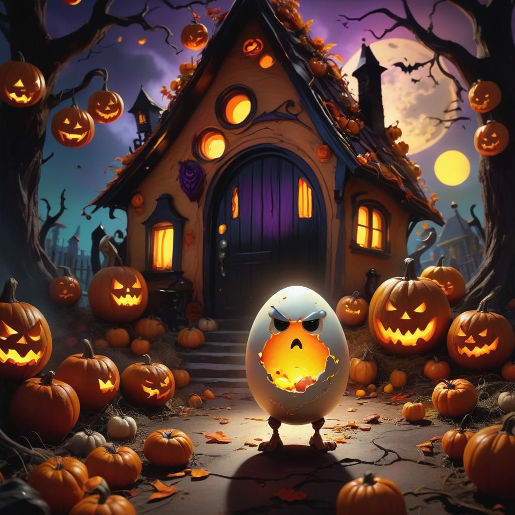 Angry Egg and Trick-or-Treaters in Fantasy Style