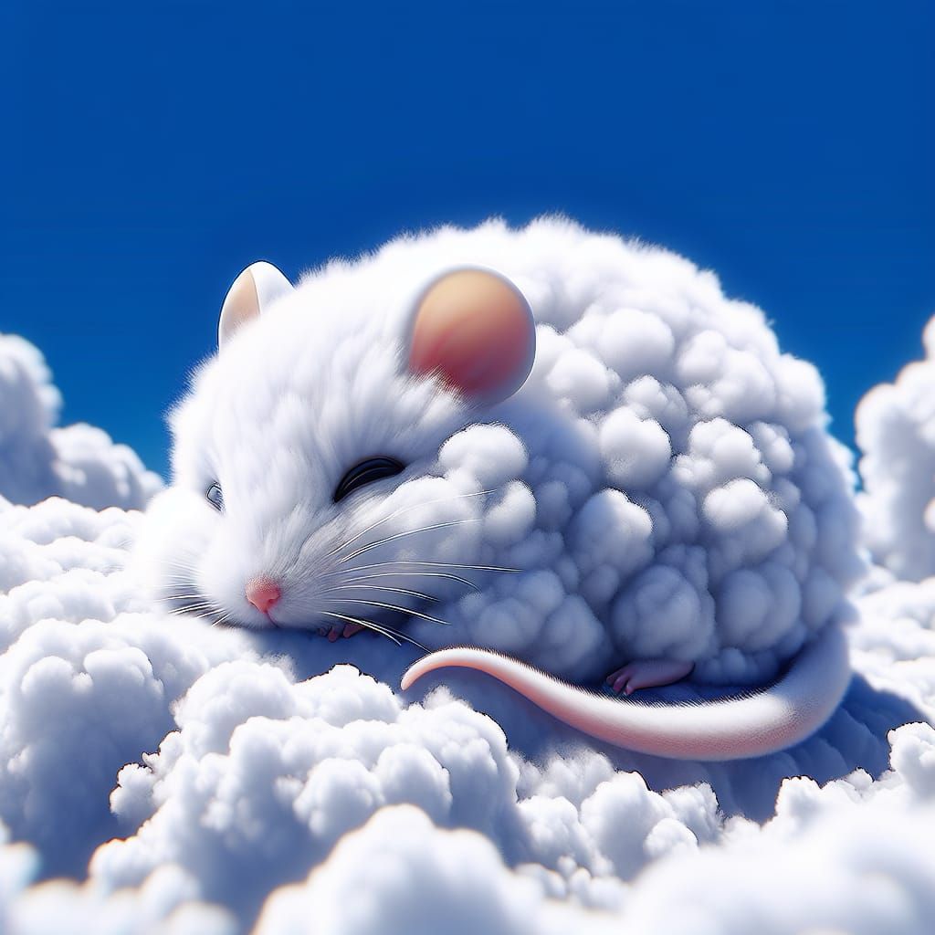 Chibi Cloud Mouse Sleeping on Fluffy Cloud
