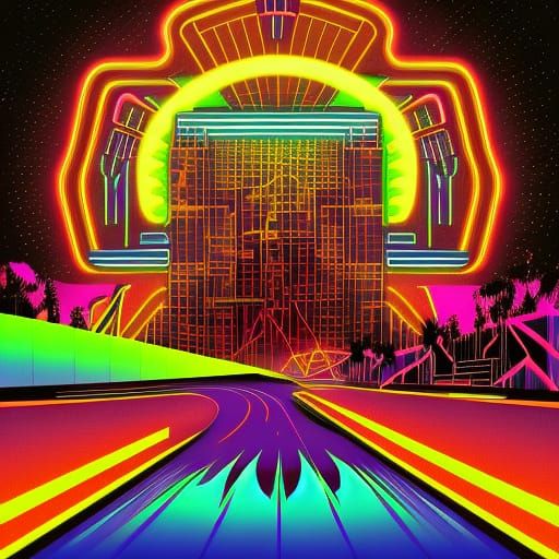 Synthwave Neon Dreamscape in Psychedelic Retro Style