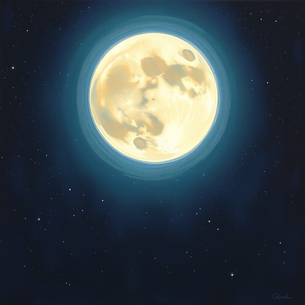 Ethereal Moon in Starry Sky, Rothko-Inspired