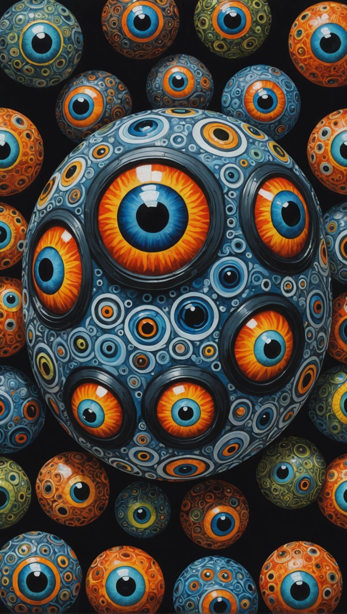 Sphere of Eyes: Detailed Gouache Painting