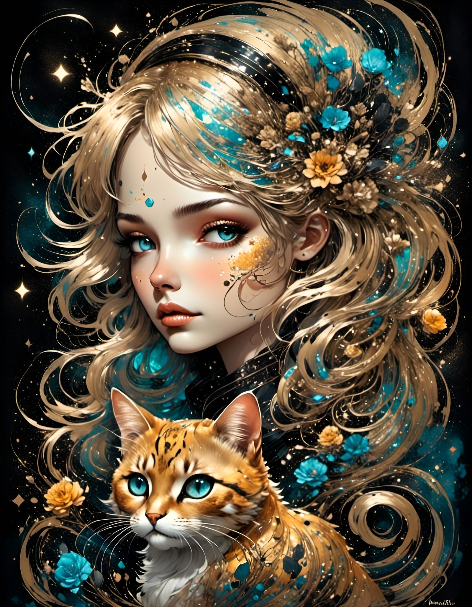 Enchanting Alice in Wonderland Portrait with Luminous Swirls