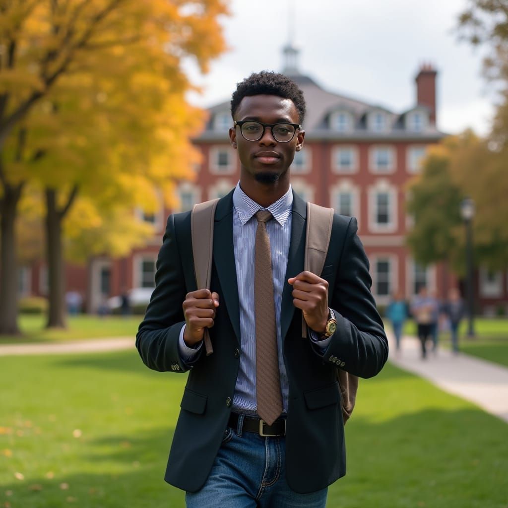 Young Man on University Quad Autumn Afternoon