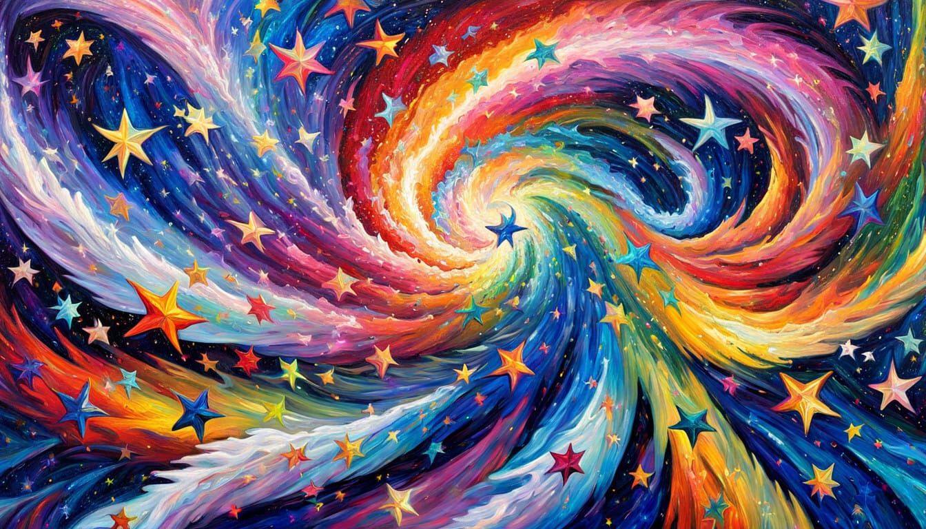 Vibrant Celestial Dance in Neo-Expressionist Oil Painting