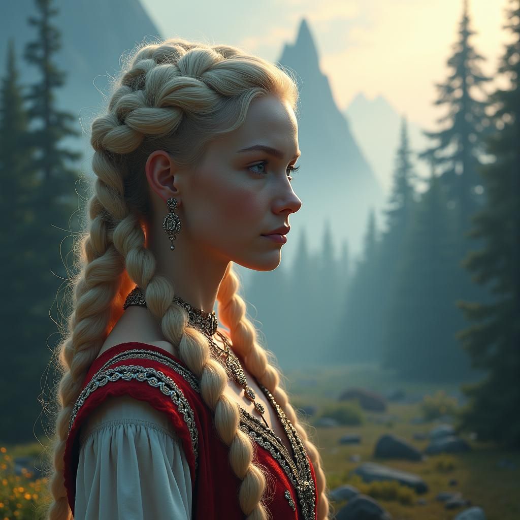 Swedish Woman in Dreamlike Nordic Landscape