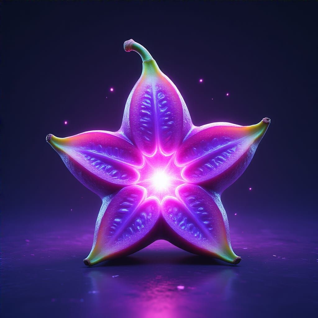 Iridescent Purple Star-Fruit in Futuristic Neon Style