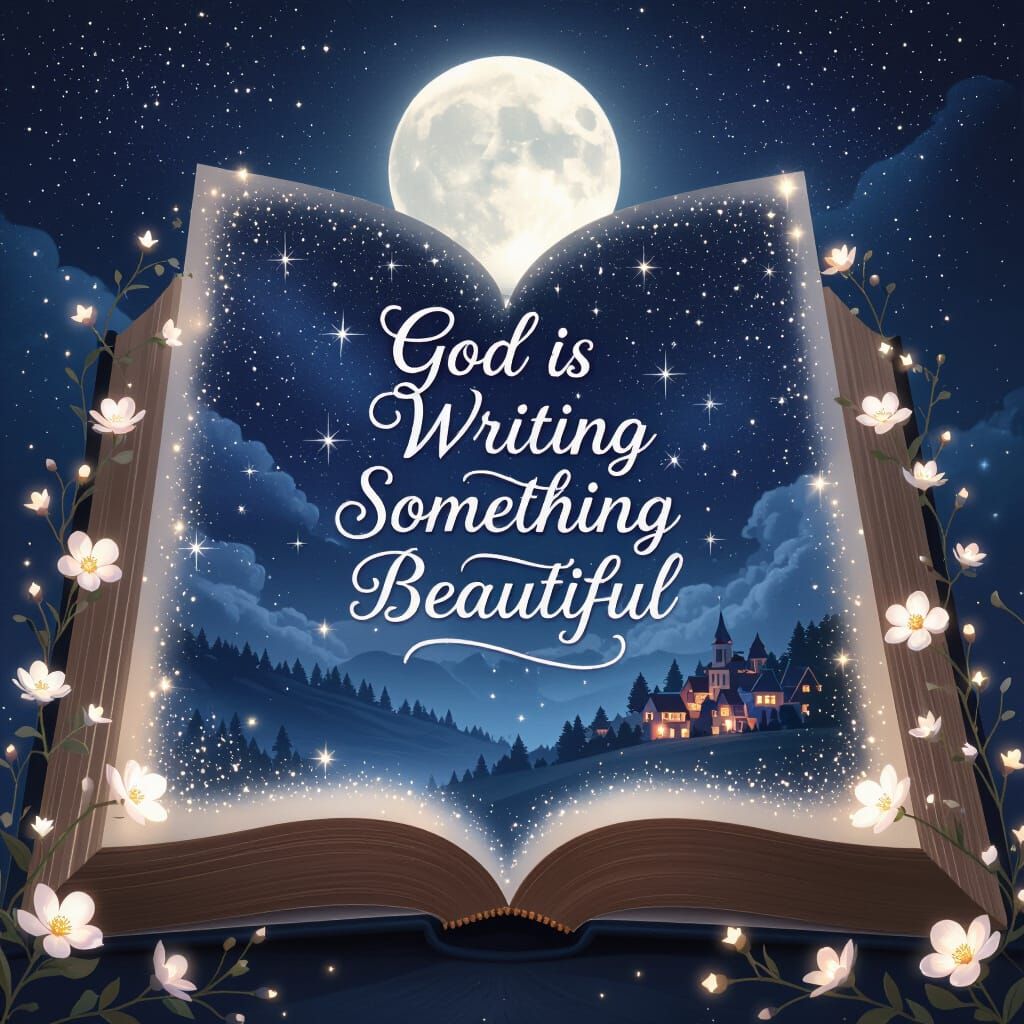 Open Book Transforms into Starry Night Sky with Village