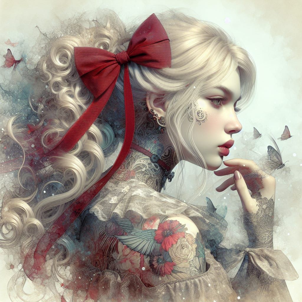 Portrait of Woman and Red Ribbon 4