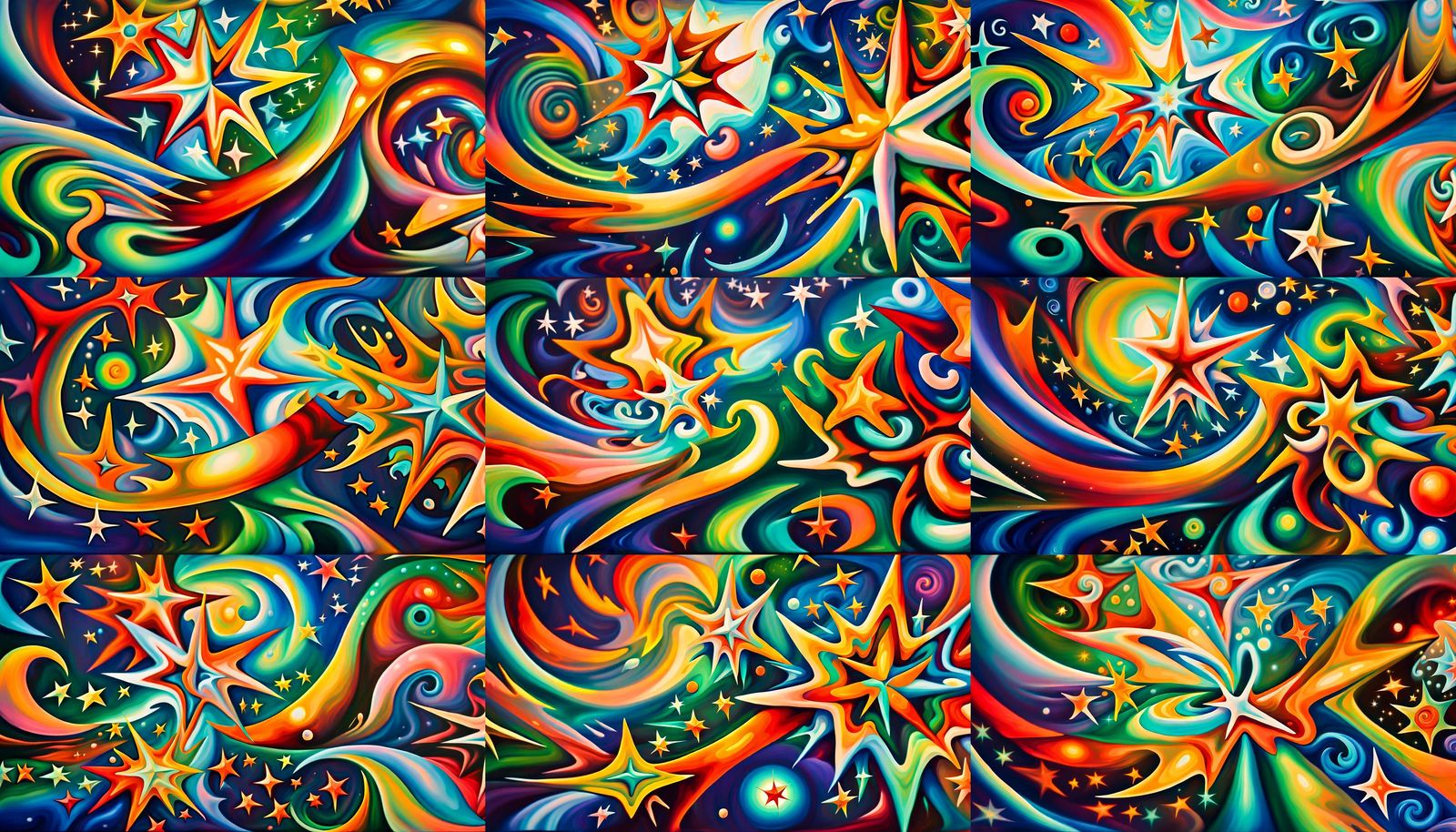 Iridescent Stars Swirling in Electromagnetic Plasma: Impasto...