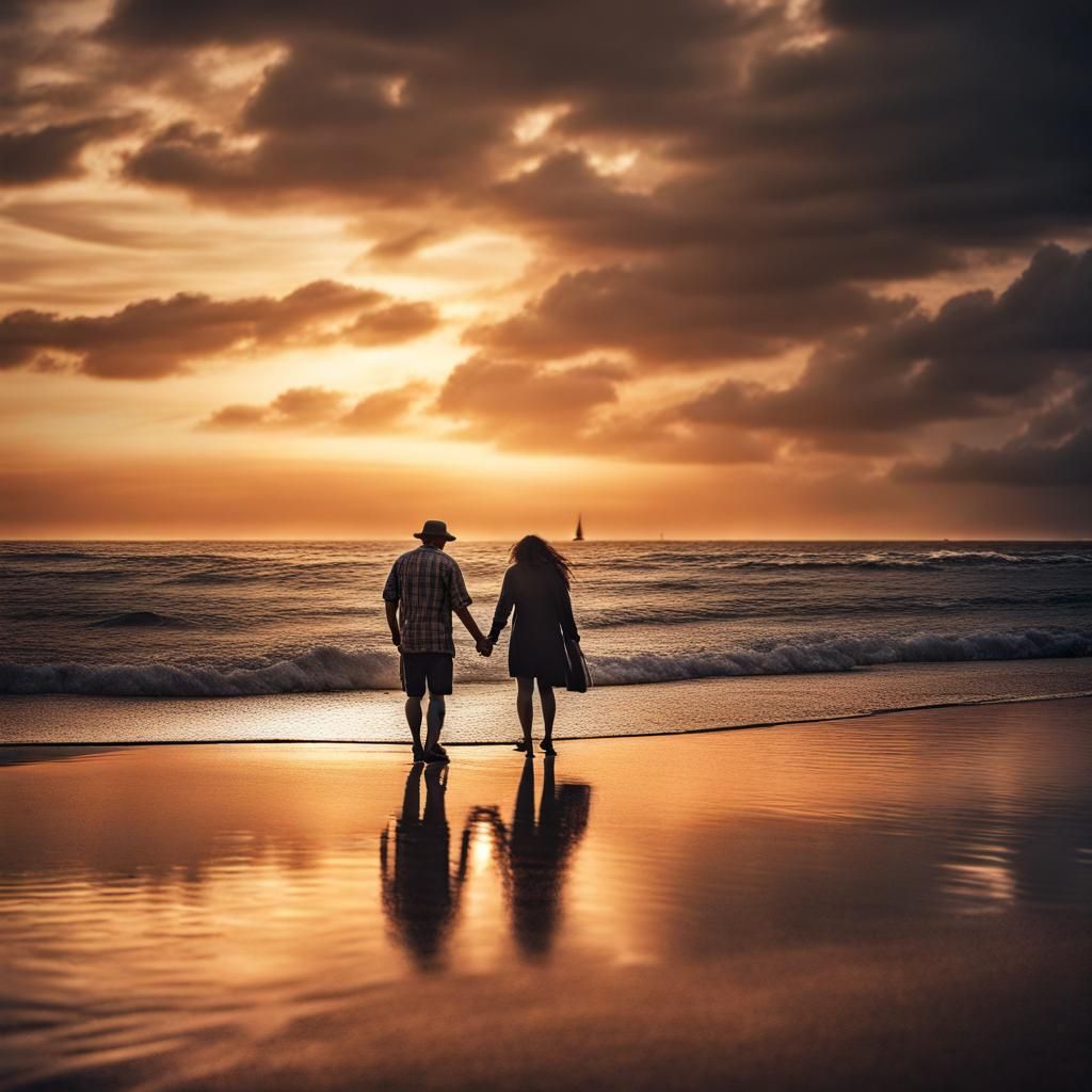 Romantic Beach Sunset in Hyperrealistic Style