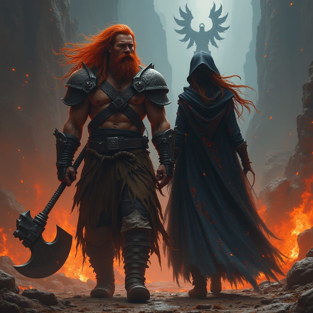 Barbarian Warrior and Necromancer Confront Diablo in Dark Fa...